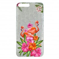 Capa para iPhone 7 e 8 Plus Case2you - Flamingo Flowers Gliter Prata